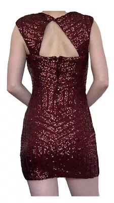 David’s Bridal Haute Nites Maroon Glitter Sequin Short Dress Size 1 / XS Vegas • $9.99