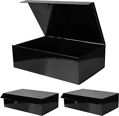 3 Pack Black Collapsible Gift Box With Magnetic Closure Lids 13.8X9X4.3 Bridesm • $37.86