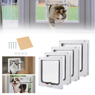 4 Way Pet Door Cat Puppy Dog Lockable White Safe Flap Door Frame Magnetic Lock • $11.88
