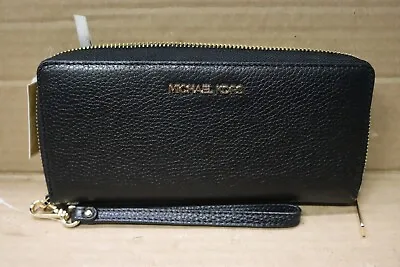 New Michael Kors Jet Set Travel Zip Around Continental Wallet Black W/ Gold • $65