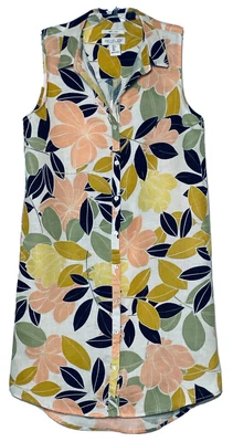 $32.79 • Buy Rachel Zoe Small Shirt Dress Tunic 100% Linen Sleeveless Floral Button Up