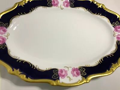 Vintage Reichenbach Echt Kobalt Cobalt Blue & Gold Pink Rose Serving Platter 13  • $79.99