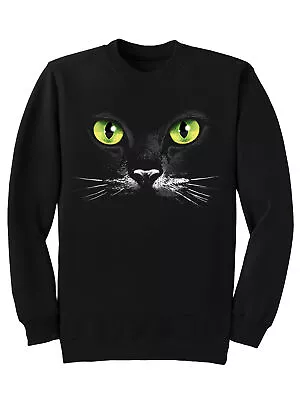 Mens Black Cat Fleece Crewneck Design Sweatshirt • $21.99