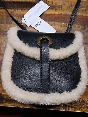 NWT UGG Leather Crossbody Heritage Black With Natural Autralian Sheep Fur Trim  • $99.50