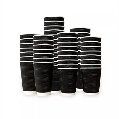 250 12oz Black Ripple Disposable CoffeeTea Cups Takeaway Insulated   • £30