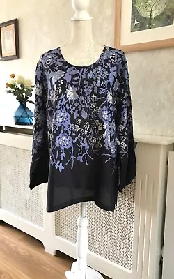 Masai Oversized Tunic Top Floral Print Blue Relaxed Fit Size Large • £12