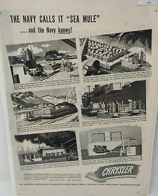 Vintage 1943 Chrysler Wartime Transport Marine Tractor Sea Mule Navy Ad Print • $9.49