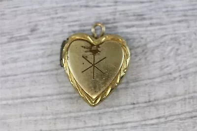 Art Deco  Gold Filled Heart Locket Pendant Picture Etched  N4854 • $28