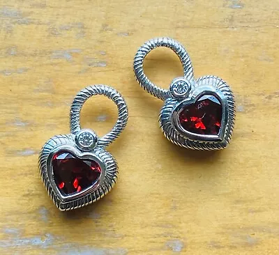 Judith Ripka Sterling Silver Genuine Garnet Heart Shaped Earring Charms • $59