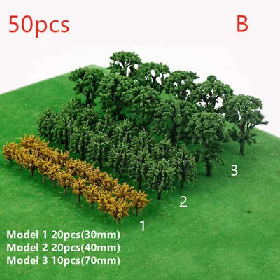 50pcs Miniature Trees Model Train Railroad Wargame Scenery Landscape Scale DIY • £7.55
