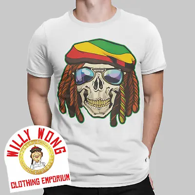 Rasta T-Shirt Bob Marley Skull Weed Jamaica Weed Tee Gift Funny Cool Gift Tee • £6.99