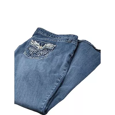 Zanadi Boot Cut Jeans Women's Size 22W Embroidered Embellished Flap Pockets Blue • $17.99