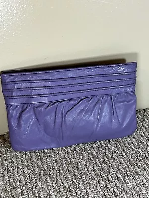 Vintage 80's Purple Leather Envelope Clutch Purse Shoulder Bag MCM • $14.95