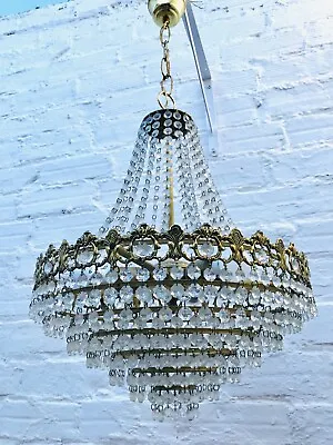 33  X 16.5  Vintage French Empire Chandelier Tiered Crystal Gold Brass Hollywood • $599