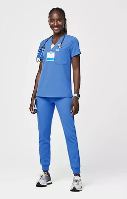 New Limited Figs Catarina Pocket Top Zamora Jogger Pant Scrub Set Capri Blue M • $169.99