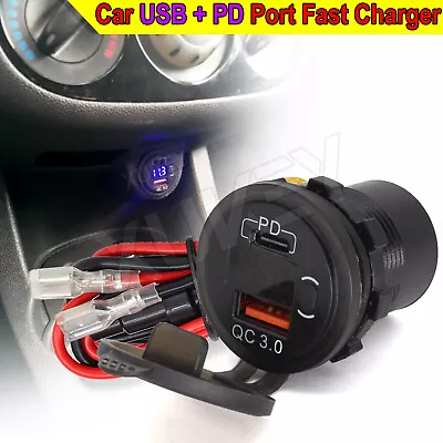 12V PD Type C USB Car Charger And QC 3.0 Charger Power Outlet Socket ON-Off AU • $16.89