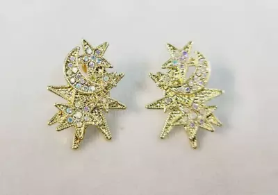 Kirk Folly Stud Earrings Moon And Stars Gold Tone Stunning Limited Edition • $80.01
