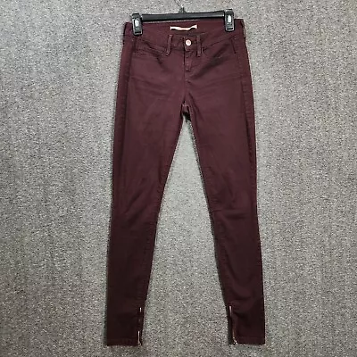 Vince Womens Zip Leg Skinny Jeans Sz 25 Burgandy Dark Raisin Stretchy Jeggings  • $17.99