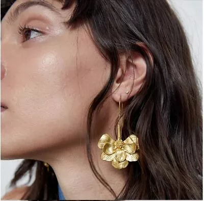 Zara Gold Flower Drop Statement Ornate Stud Hook Earrings • £5.99