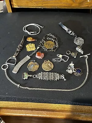 Large Lot Of Vintage Watch Fobs And Chains  • $15.50