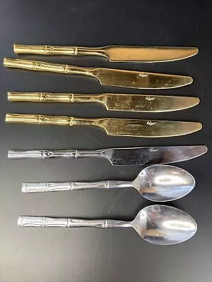 Lot Of 7 Flatasy & The Cellar Bamboo Flatware Gold & Silver Color • $9.60