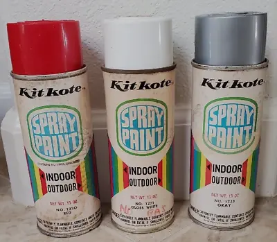 Lot Of 3 Vintage Kit Kote Spray Paint Cans Paper Label Retro Graphics Decorative • $20