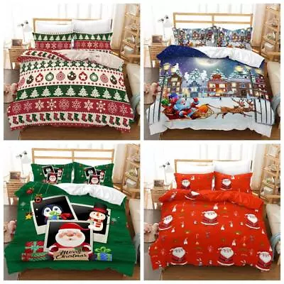 Christmas Bedding Set Duvet Cover Pillowcase 3D Santa Double Full King Queen  • $29.99