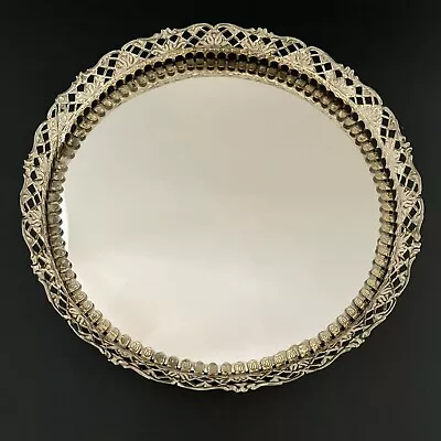 Vintage Mirror Brass Vanity TRAY Dresser Trinket Dish 7.5” Gold Frame Wall Art • $14.95