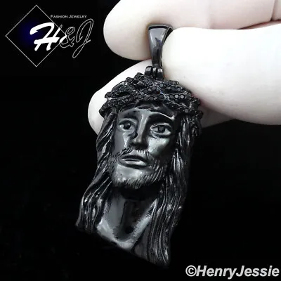 MEN's Stainless Steel ICY Bling CZ 3D Black Plated JESUS Face Pendant*BP133 • $19.99