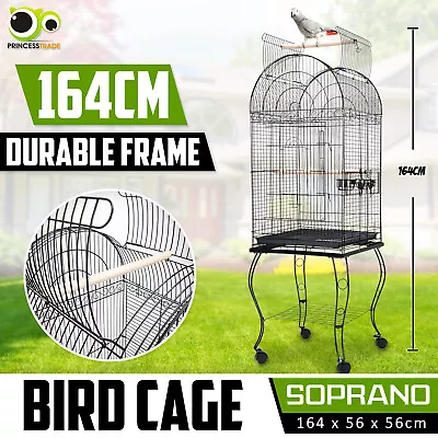 Bird Cage Parrot Aviary Pet Stand-alone Budgie Perch Castor Wheels Large 164cm • $129