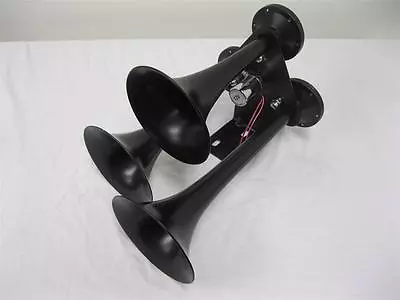 BLACK 12v Air Trumpet Horns Train Horn Three 3 Triple MEGA Truck Boat 152db LOUD • $52.87