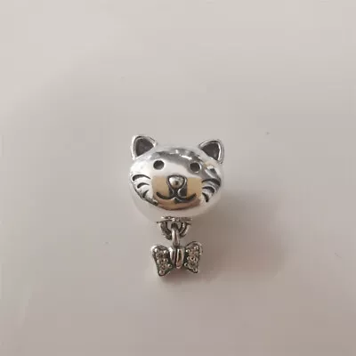 PANDORA Jewelry Silver Charm Pet Cat With Bow  • £19