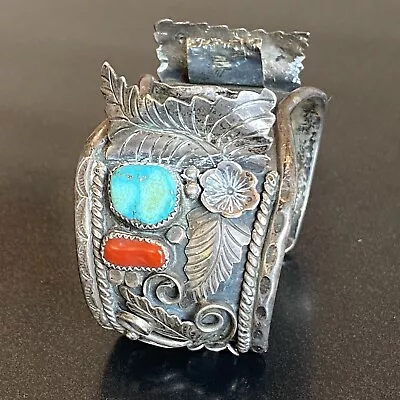 Ervin Tsosie Navajo Mens Vintage Turquoise Watch Cuff Bracelet Sterling 94g 7.25 • $299