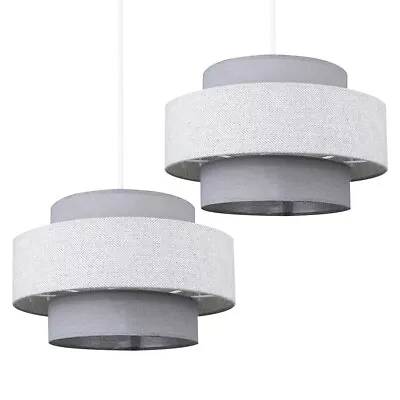 2x Herringbone Design Lampshades Easy Fit Pendant Ceiling Shades LED Light Bulbs • £21.59