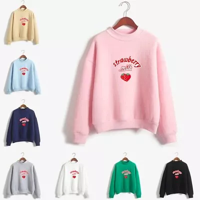 Women Girl Cute Strawberry Pullover Sweatshirt Top Cartoon Kawaii Preppy Chic • £12.30