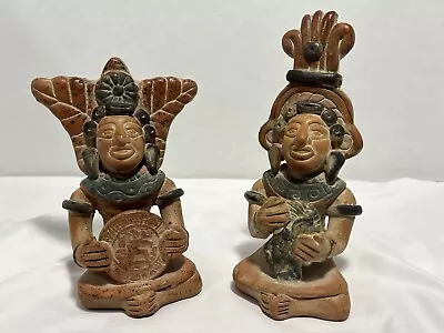 Vintage Aztec Style Art Warrior Red Clay Figurines Central America Lot Of 2 • $24.95