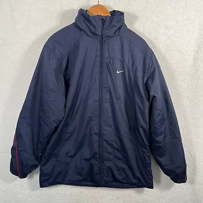 90s Rare Vintage Men's NIKE Blue Coat Jacket Size M Retro Silver Tag Hooded • £54.99