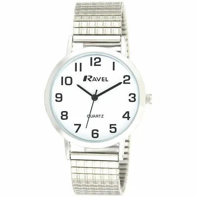 Ravel Mens Easy Read Classic Watch Silver Expander Bracelet Strap R0201.01.1S • £9.95