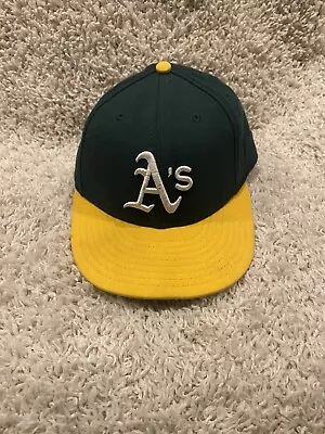 Vintage New Era Oakland Athletics Hat Cap Fitted 6 7/8 Green Wool USA Made Mens* • $28.88