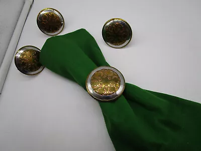 4  Solid Brass  Napkin Rings   Flowers   Vintage  Unique  Housewarming Gift • $12.95