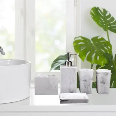 Luxury 5pcs Bathroom Accessories White Marble Look Practical • $93.82