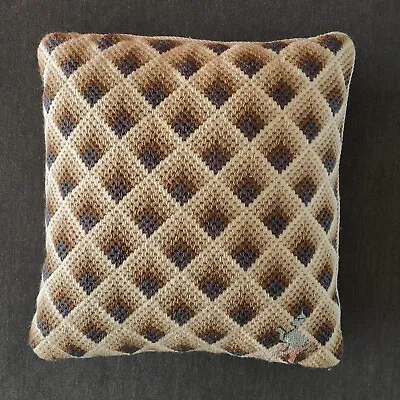 Bargello Tan Brown Beige Needlepoint Pillow 3D Retro Mod Vintage 1970s 13  X 14” • $24.95