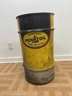 Vintage OIL BARREL Pennzoil Advertising Metal Trash Garbage Can Drum Waste Bin • $95