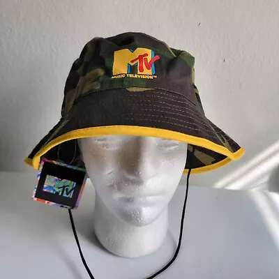 MTV Unisex Bucket Hat One Size Camouflage Cap Music Television Drawstring Sun • $14.99