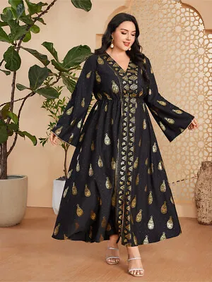 Plus Size Abaya Women Muslim Print Long Maxi Dress Dubai Kaftan Arab Robe Caftan • $60.14