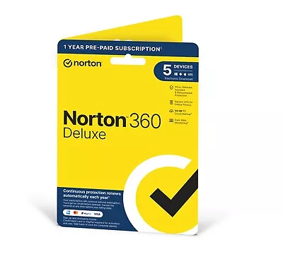 £15.99 • Buy Norton 360 Deluxe Antivirus 2023 - 5 Devices - 1 Year - Delivery By Post