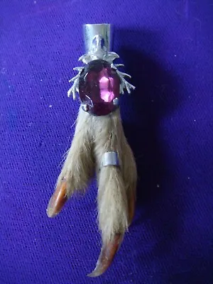 Vintage Mizpah Rabbit Foot Brooch With Amethyst Rhinestone • £12