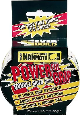 Everbuild Mammoth Powerful Grip Tape Reinforced Double Sided Clear 25 Mm • £3.99