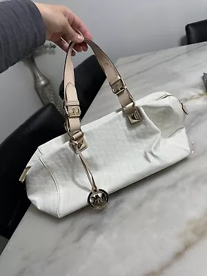 MICHAEL KORS Large Embossed Patent Satchel Bag GRAYSON Handbag Monogram WHITE • $99