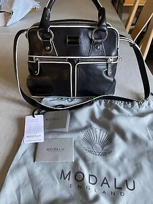 MODALU  Black Leather Pippa Bag Handbag~ Top Handles Feet Silver Hardware • $85